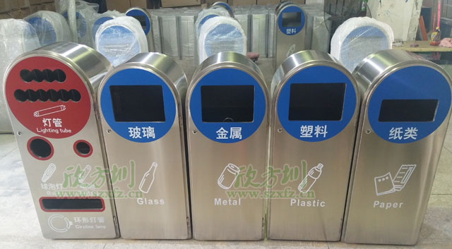 深圳市政垃圾強(qiáng)制分類(lèi)不銹鋼玻金塑紙垃圾桶廠(chǎng)家批量趕貨